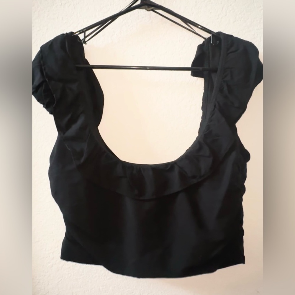 Zara Black Ruffled Crop Top-Large - Picture 7 of 10